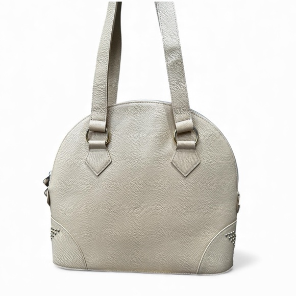 Yves Saint Laurent Handbags - Yves Saint Laurent Vintage Studded “Y” Dome Satchel in Pebbled Beige Leather